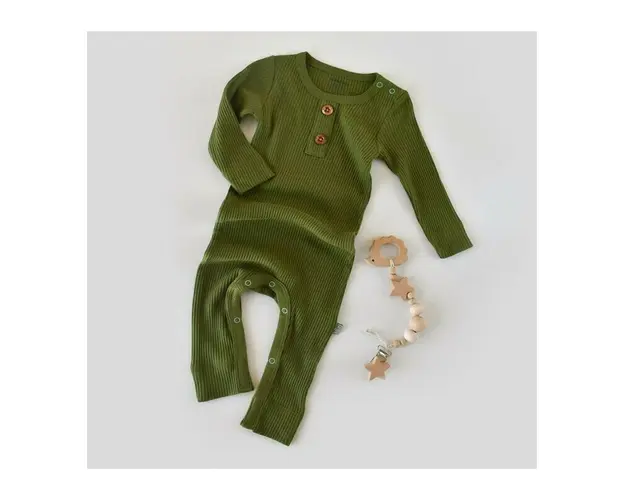 Salopeta cu maneca lunga si pantaloni lungi din bumbac organic si modal - Verde BabyCosy (Marime: 9-12 luni)
