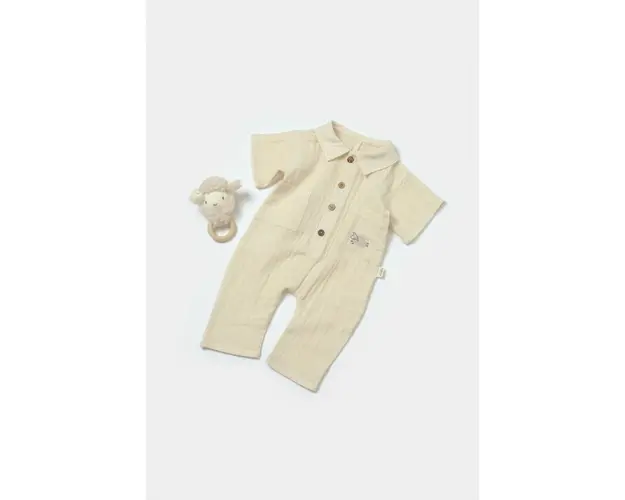 Salopeta cu maneca scurta si nasturei Sheep, 100% bumbac - Stone, BabyCosy (Marime: 18-24 Luni)