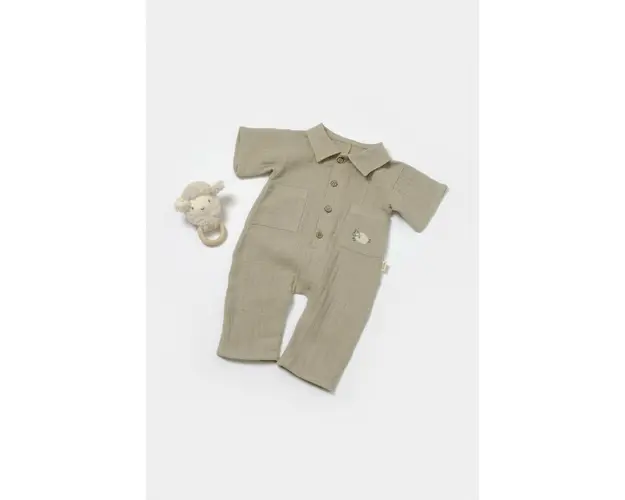 Salopeta cu maneca scurta si nasturei Sheep, 100% bumbac - Verde, BabyCosy (Marime: 12-18 Luni)
