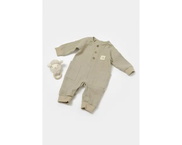 Salopeta cu nasturei, Winter muselin, 100% bumbac - Verde, BabyCosy (Marime: 18-24 Luni)