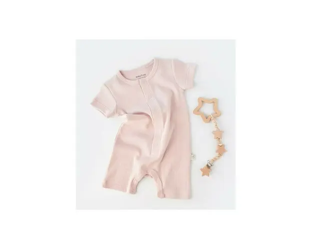 Salopeta cu pantaloni scurti - 100% bumbac organic - Roz, BabyCosy (Marime: 6-9 luni)
