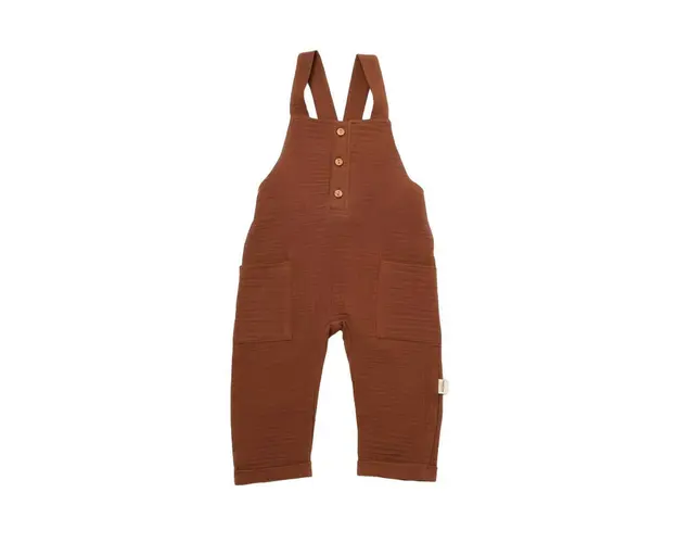 Salopeta de vara cu buzunare din muselina, BabyCosy, 100% bumbac organic, caramiziu (Marime: 12-18 Luni)