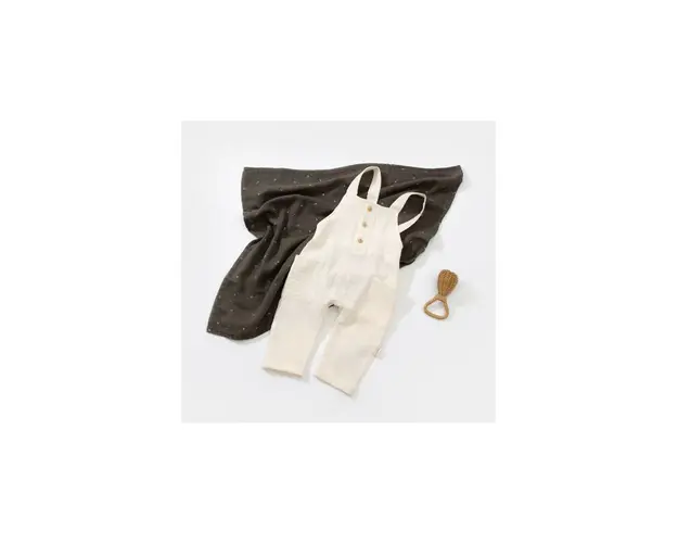 Salopeta de vara cu buzunare din muselina, BabyCosy, 100% bumbac organic, ecru (Marime: 3-6 Luni)
