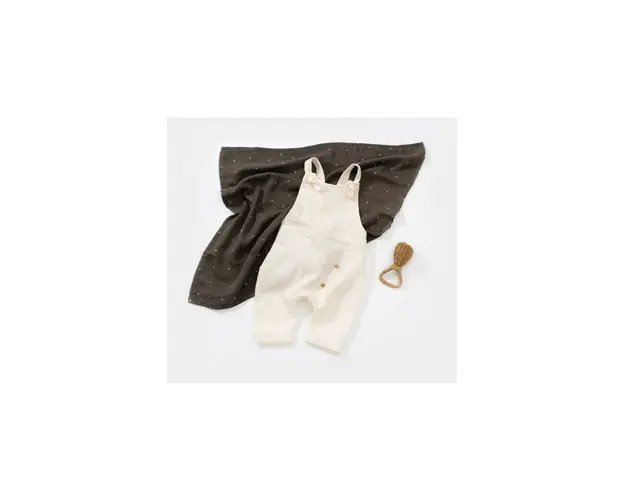 Salopeta de vara cu pantaloni lungi din muselina, BabyCosy, 100%bumbac, ecru (Marime: 9-12 luni)