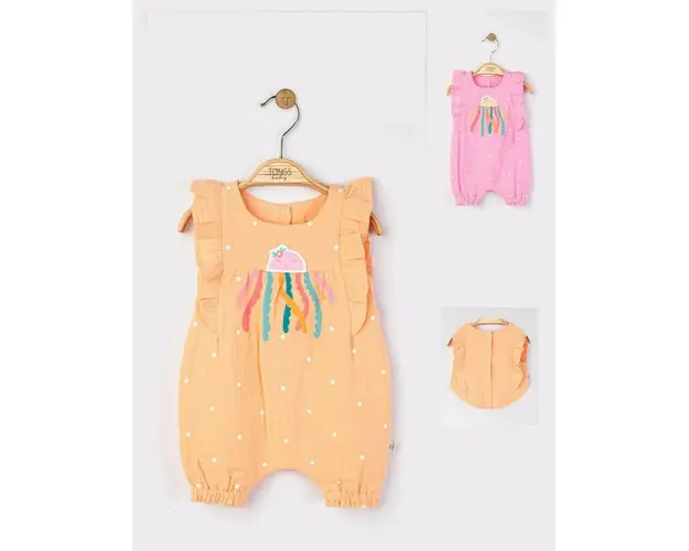 Salopeta de vara din muselina Octopus pentru bebelusi, Tongs baby (Culoare: Roz, Marime: 3-6 Luni)