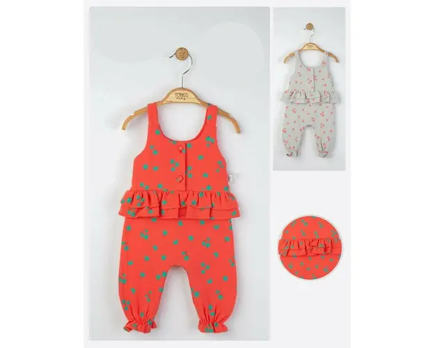 Salopeta de vara din muselina pentru bebelusi Natural, Tongs baby (Marime: 6-9 luni, Culoare: Corai)