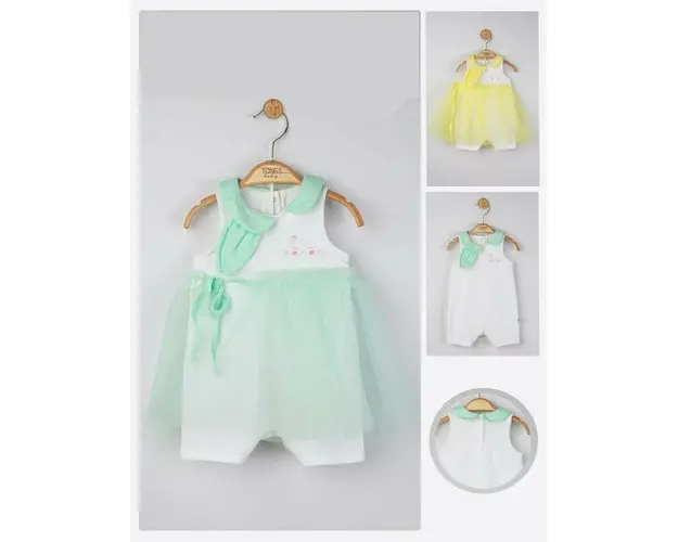 Salopeta de vara pentru bebelusi cu tulle, Tongs baby (Culoare: Galben, Marime: 3-6 Luni)