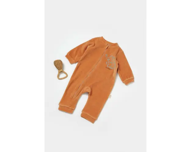 Salopeta Elefant cu maneca lunga din 80%bumbac organic si 20% poliester - Caramiziu, BabyCosy (Marime: 6-9 luni)