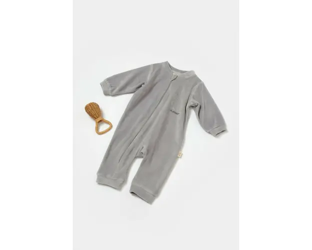 Salopeta Elefant cu maneca lunga din 80%bumbac organic si 20% poliester - Gri, BabyCosy (Marime: 6-9 luni)