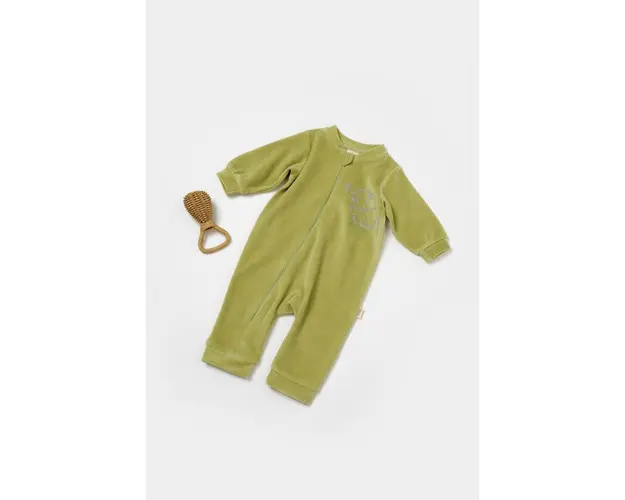 Salopeta Elefant cu maneca lunga din 80%bumbac organic si 20% poliester - Verde, BabyCosy (Marime: 3-6 Luni)