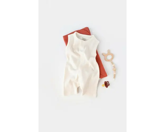 Salopeta fara maneci si pantaloni scurti - 100% bumbac organic - Ecru, BabyCosy (Marime: 6-9 luni)
