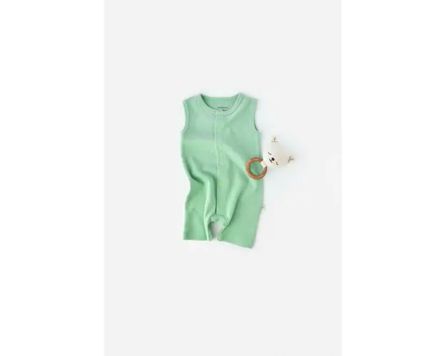 Salopeta fara maneci si pantaloni scurti - 100% bumbac organic - Mint, BabyCosy (Marime: 3-6 Luni)