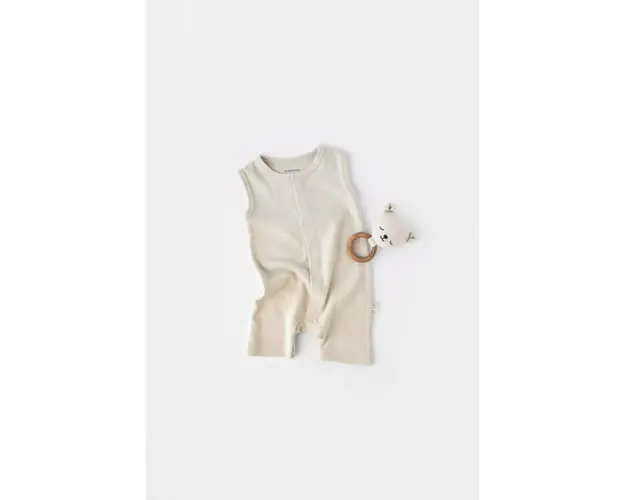 Salopeta fara maneci si pantaloni scurti - 100% bumbac organic - Stone, BabyCosy (Marime: 9-12 luni)
