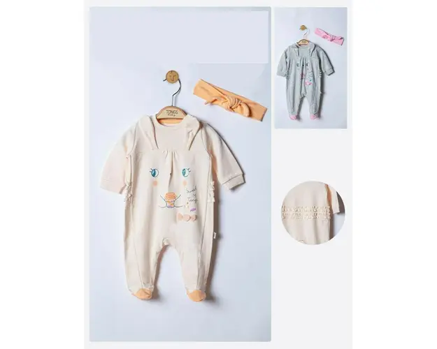 Salopeta pentru bebelusi cu bentita Sweets, Tongs baby (Culoare: Somon, Marime: 6-9 luni)