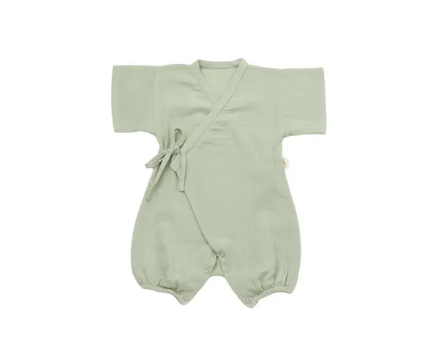 Salopeta petrecuta din muselina, BabyCosy, 100% bumbac organic, Verde (Marime: 9-12 luni)