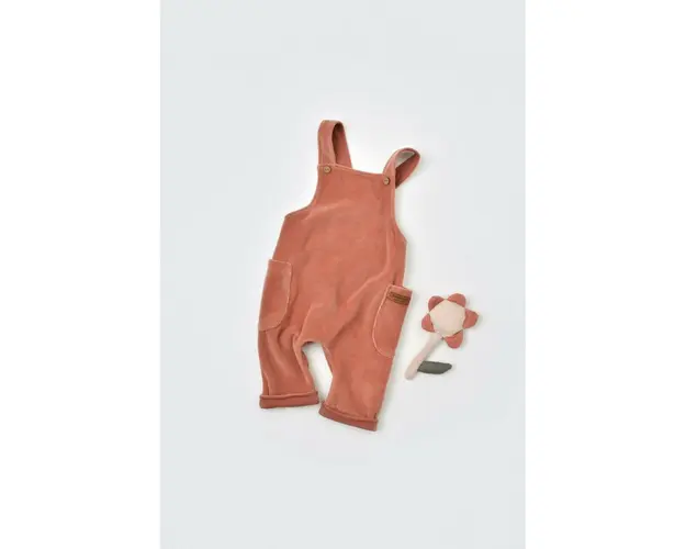 Salopeta Velvet cu bretele din 80%bumbac organic si 20% poliester - Caramiziu, BabyCosy (Marime: 6-9 luni)