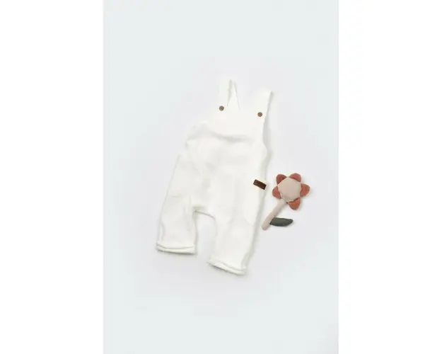 Salopeta Velvet cu bretele din 80%bumbac organic si 20% poliester - Ecru, BabyCosy (Marime: 9-12 luni)