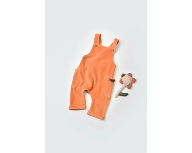 Salopeta Velvet cu bretele din 80%bumbac organic si 20% poliester - Portocaliu, BabyCosy (Marime: 9-12 luni)