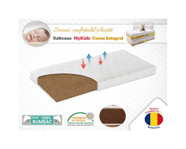 Saltea MyKids Fibra De Cocos Integral 120x60x06 Husa Bumbac Matlasat