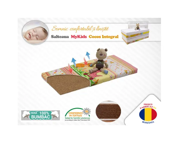 Saltea MyKids Fibra De Cocos Integral 120x60x10 Husa Bumbac Imprimat