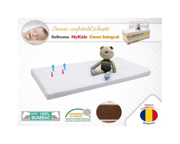Saltea MyKids Fibra De Cocos Integral 120x60x6 Husa Bumbac Nematlasat