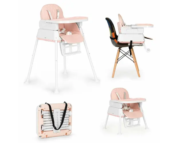Scaun Pentru Hranire, Ecotoys, Transformabil, 3 in 1, tava detasabila, suport pentru picioare, Roz
