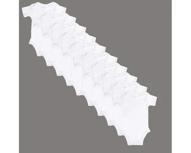Set 10 body-uri din bumbac albe cu maneca scurta Drool (Marime: 18-24 Luni)