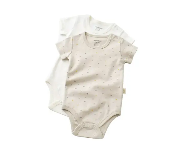 Set 2 body-uri bebe unisex -100% bumbac organic - Crem cu buline, BabyCosy (Marime: 3-6 Luni)