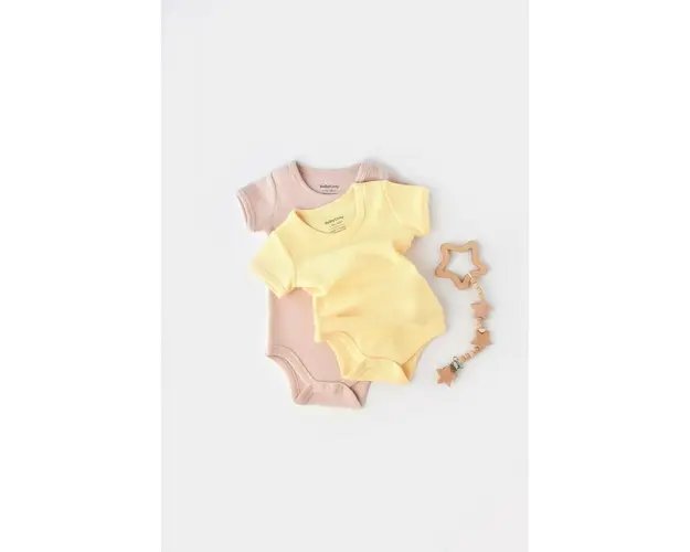 Set 2 body-uri bebe unisex -100% bumbac organic - Galben/Roz, BabyCosy (Marime: 9-12 luni)