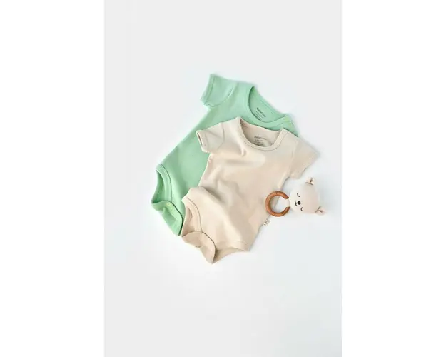 Set 2 body-uri bebe unisex -100% bumbac organic - Mint/Stone, BabyCosy (Marime: 6-9 luni)