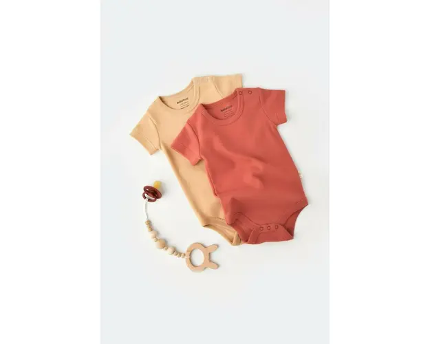 Set 2 body-uri bebe unisex -100% bumbac organic - Mustar/ Scortisoara, BabyCosy (Marime: 9-12 luni)