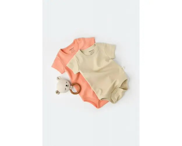 Set 2 body-uri bebe unisex -100% bumbac organic - Roz/Crem, BabyCosy (Marime: 18-24 Luni)