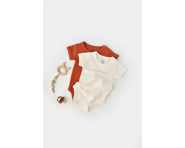 Set 2 body-uri bebe unisex -100% bumbac organic - Scortisoara/Ecru, BabyCosy (Marime: 3-6 Luni)