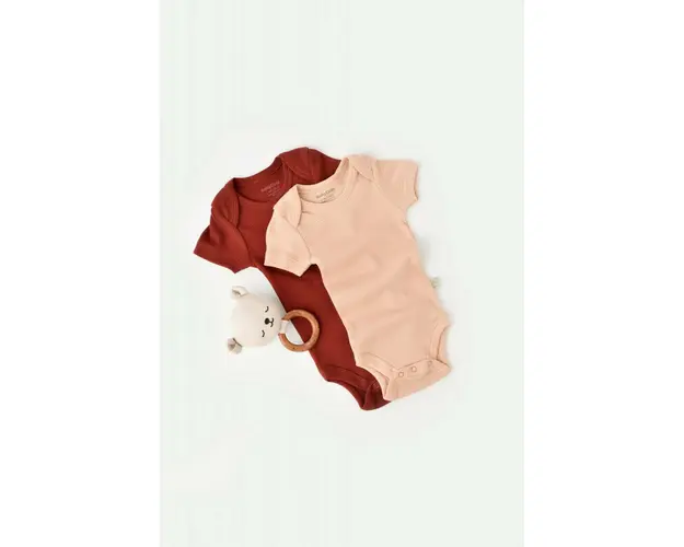 Set 2 body-uri bebe unisex din bumbac organic si modal - Caramiziu/Somon, BabyCosy (Marime: 3-6 Luni)