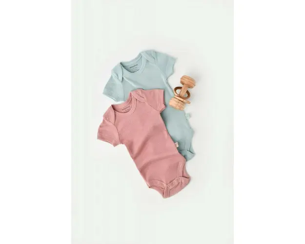 Set 2 body-uri bebe unisex din bumbac organic si modal - Mint/Rose, BabyCosy (Marime: 0-3 Luni)
