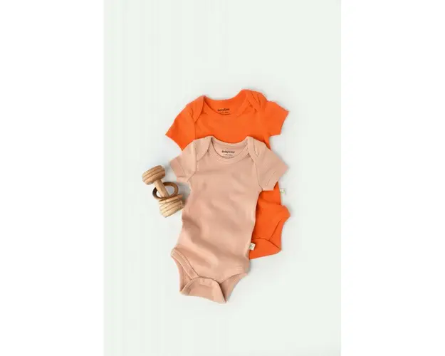 Set 2 body-uri bebe unisex din bumbac organic si modal - Rodie/Piersica, BabyCosy (Marime: 6-9 luni)