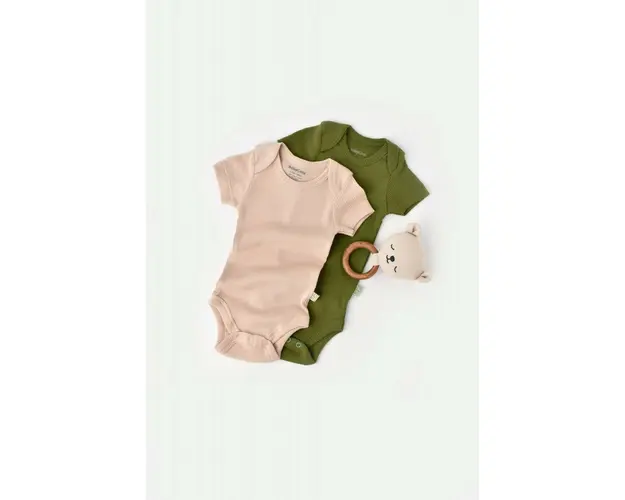 Set 2 body-uri bebe unisex din bumbac organic si modal - Verde/Blush, BabyCosy (Marime: 3-6 Luni)