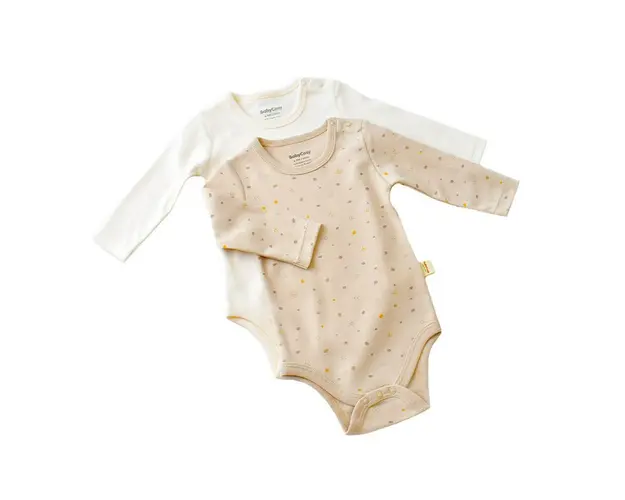 Set 2 body-uri cu maneca lunga bebe unisex -100% bumbac organic - Crem cu buline, BabyCosy (Marime: 3-6 Luni)