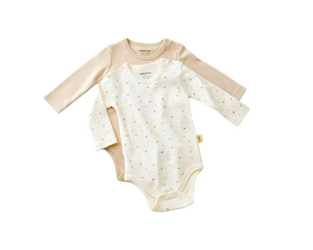 Set 2 body-uri cu maneca lunga bebe unisex -100% bumbac organic - Ecru cu buline, BabyCosy (Marime: 6-9 luni)