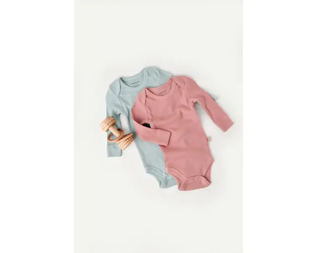 Set 2 body-uri cu maneca lunga bebe unisex din bumbac organic si modal - Mint/Rose, BabyCosy (Marime: 3-6 Luni)