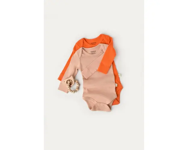Set 2 body-uri cu maneca lunga bebe unisex din bumbac organic si modal - Rodie/Piersica, BabyCosy (Marime: 9-12 luni)