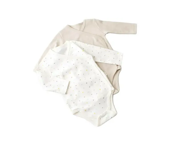 Set 2 body-uri cu maneca lunga petrecute bebe unisex -100% bumbac organic - Ecru cu buline, BabyCosy (Marime: 3-6 Luni)