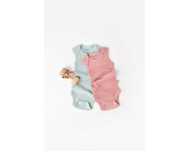Set 2 body-uri fara maneci bebe unisex din bumbac organic si modal - Mint/Rose, BabyCosy (Marime: 12-18 Luni)