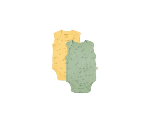 Set 2 body-uri fara maneci Printed, BabyCosy, 50% modal+50% bumbac, Lamaie/Verde (Marime: 0-3 Luni)