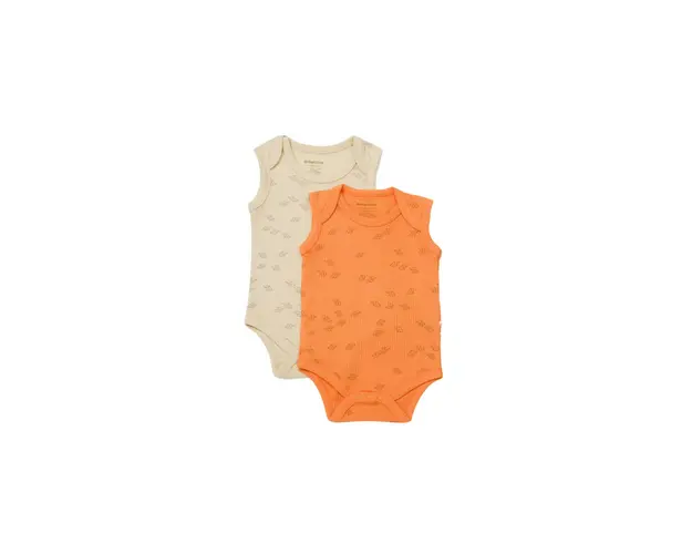 Set 2 body-uri fara maneci Printed, BabyCosy, 50% modal+50% bumbac, Stone/Apricot (Marime: 12-18 Luni)