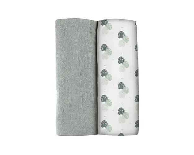 Set 2 Museline Beaba bumbac 120x120 cm Mirage Grey/Jungle