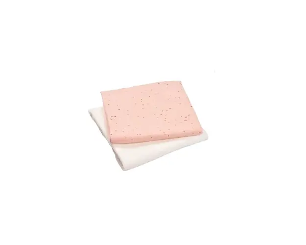 Set 2 museline bumbac organic 100% alb si roz cu bulinute aurii