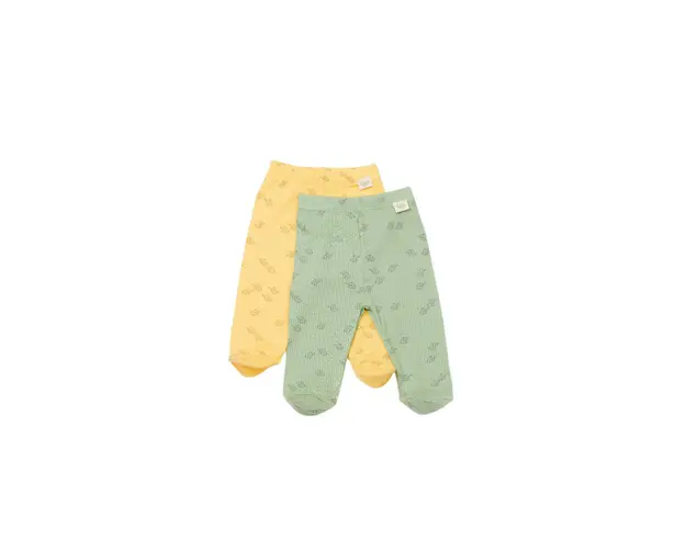Set 2 pantalonasi cu botosei Printed, BabyCosy, 50% modal+50% bumbac, Lamaie/Verde (Marime: 6-9 luni)