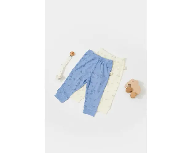 Set 2 pantalonasi Printed, BabyCosy, 50% modal+50% bumbac, Ecru/Lavanda (Marime: 12-18 Luni)