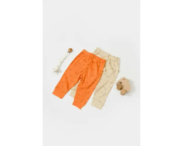 Set 2 pantalonasi Printed, BabyCosy, 50% modal+50% bumbac, Stone/Apricot (Marime: 6-9 luni)